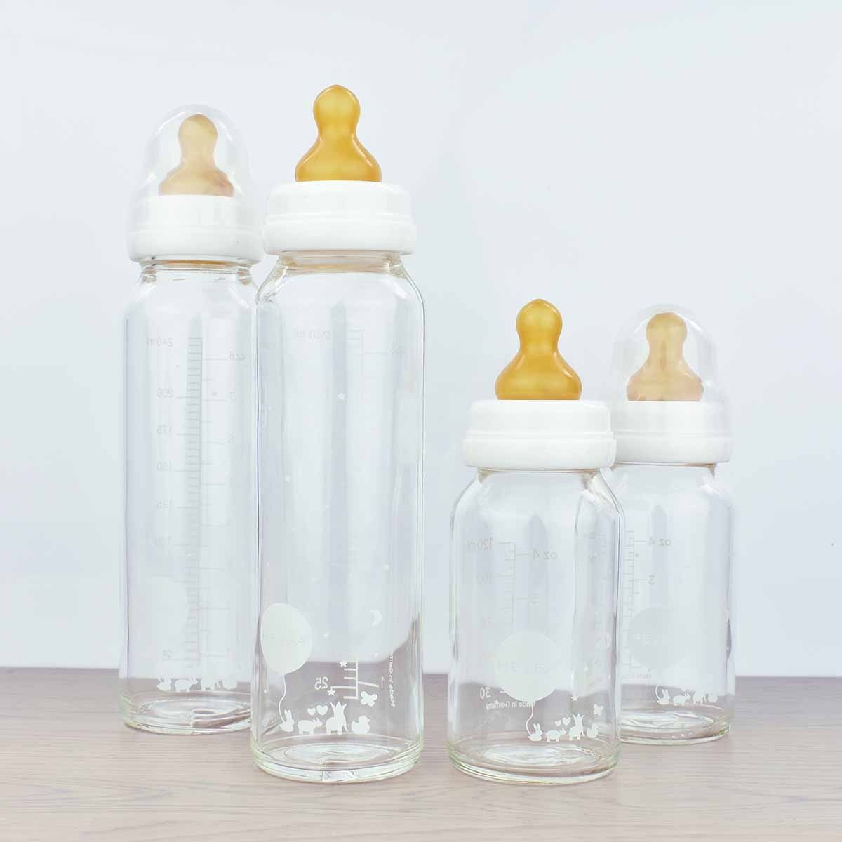 small glass baby bottles